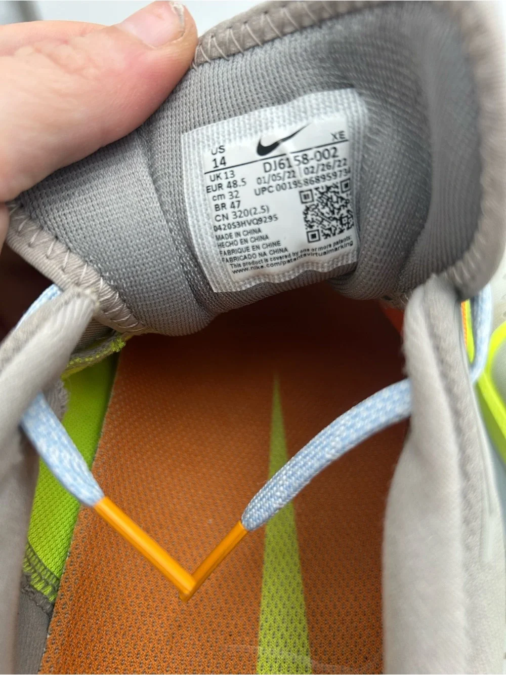 Nike Men's Gray Sneakers with Orange Panels and Neon Yellow Accents